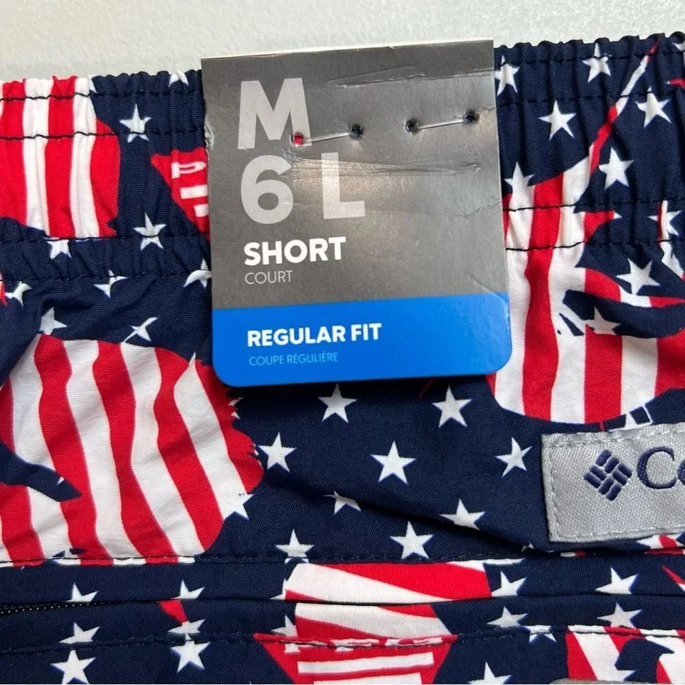 NWT Columbia PFG Clearwater Shores Patriotic Fish 6” Swim Trunks Shorts Medium